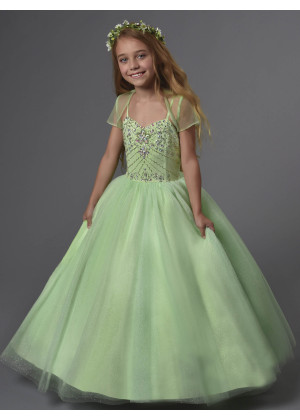 Beaded Shimmering Tulle Wedding Flower Girl Dress With Bolero